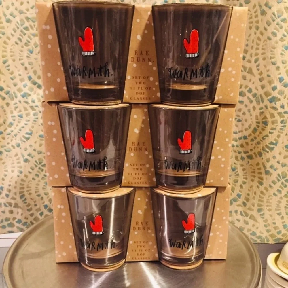 NIB Rae Dunn Warmth Glasses Red Mittens Christmas